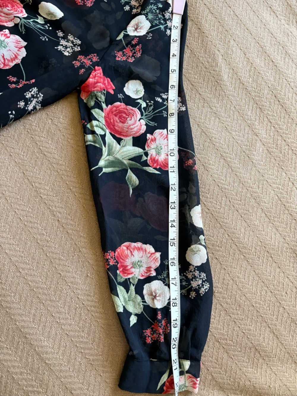 Joie Silk Black Sheer Floral V-Neck Skirt with Red and Cream Blooms - Picture 9 of 11